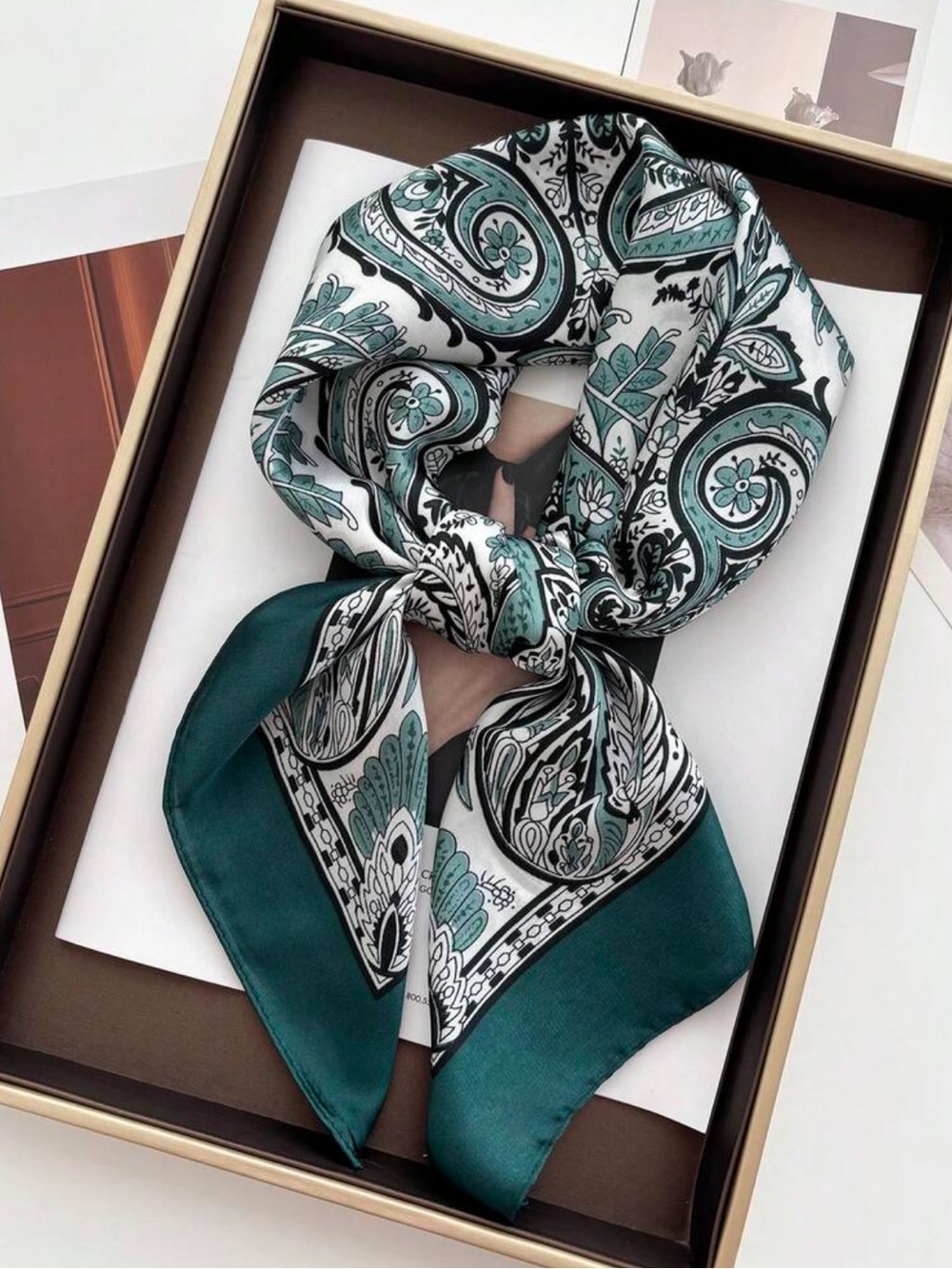 Paisley Neck Scarf in Teal and White
